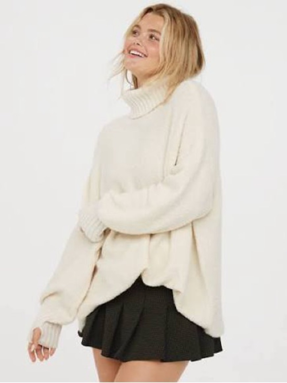 Offline by aerie Cozy Cream Turtleneck Flowy Sweater with Thumb Holes